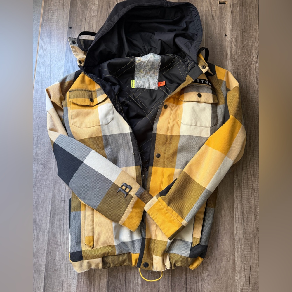 Burton Men’s Yellow and Gray Plaid Snowboard Jacket Small - Picture 3 of 7